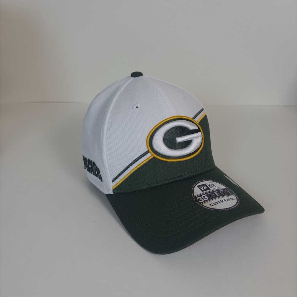 New Era 39THIRTY Hat Mens M/L White Green Packers NFL On-Field Stretch Fit Cap